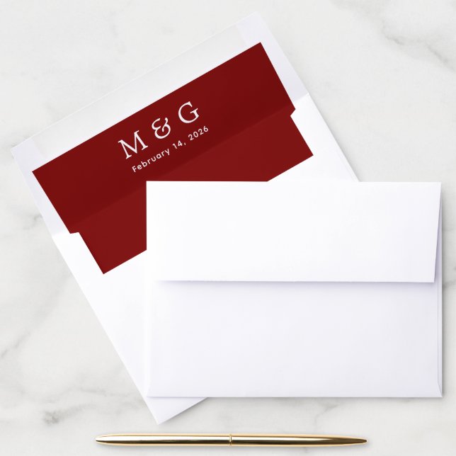 Custom Monogram with Date Deep Red Envelope Liner (Desk)