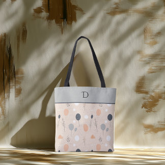 Custom Monogram with Earthy Minimal Pastel Foliage Tote Bag