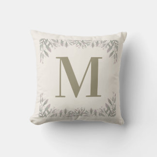 Custom Monogram with Elegant Botanical Border Throw Pillow