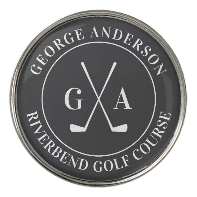 Custom Monogram with Golf Clubs | Gift for Him Ball Marker (Front)