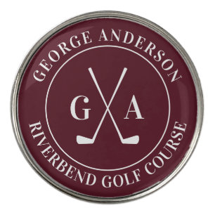 Custom Monogram with Golf Clubs   Gift for Him Golf Ball Marker