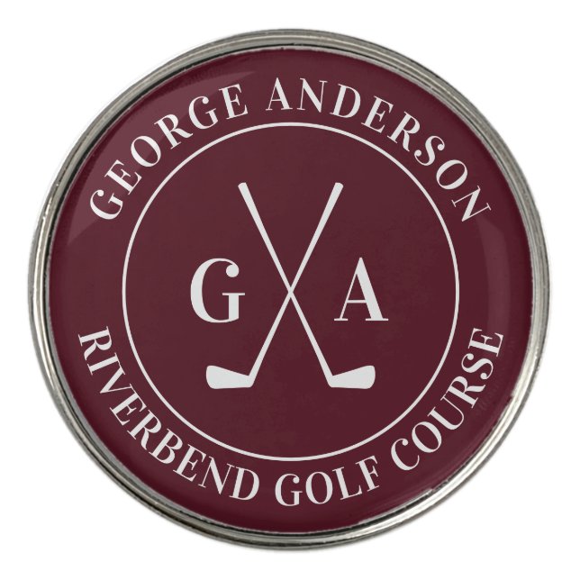 Custom Monogram with Golf Clubs | Gift for Him Golf Ball Marker (Front)