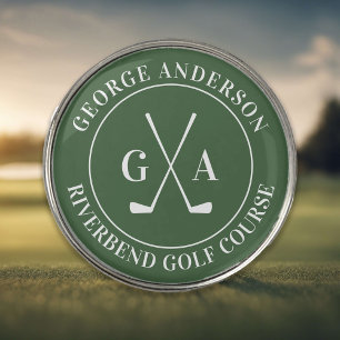 Custom Monogram with Golf Clubs Gift for Him Golf Ball Marker