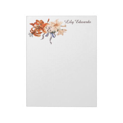 Custom Monogram with Lilies Notepad