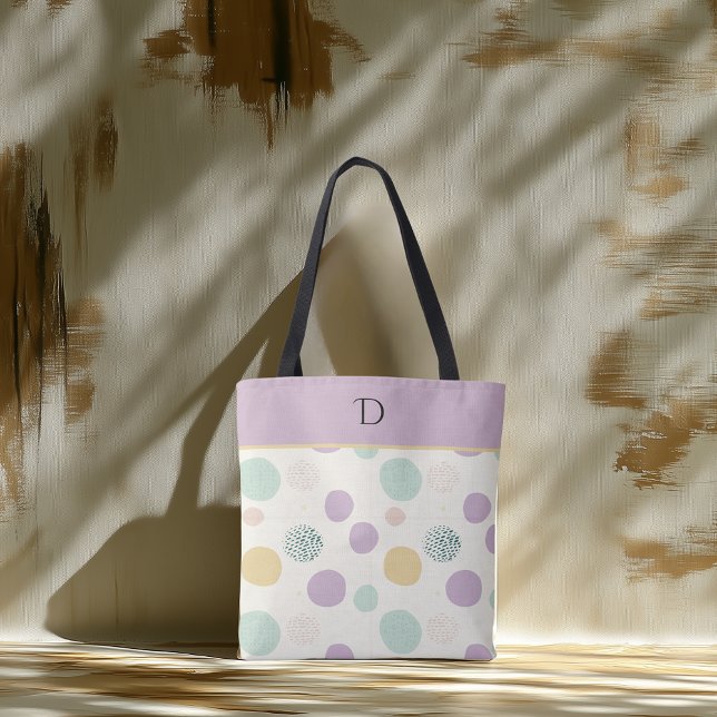 Custom Monogram with Pastel Minimal Circle Pattern Tote Bag (Creator Uploaded)