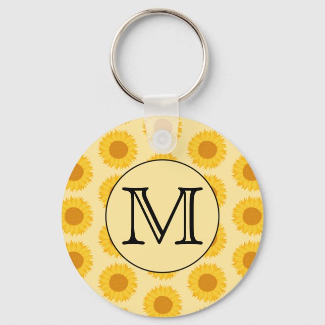 Custom Monogram, with Yellow Sunflowers. Keychain (Front)