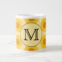 Custom Monogram, with Yellow Sunflowers. Large Coffee Mug