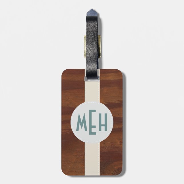 Custom Monogram Wood Pattern Premium Luggage Tag (Back Vertical)