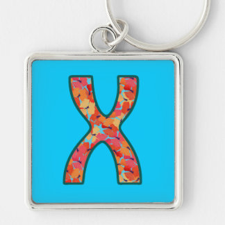 Custom Monogram X Keychain, Ditsy Floral Pattern Keychain