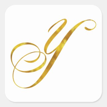 Custom Monogram Y Faux Gold Foil Monograms Initial Square Sticker by ZZ_Templates at Zazzle