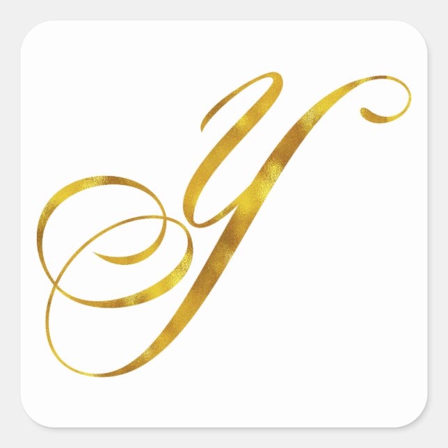 Custom Monogram Y Faux Gold Foil Monograms Initial Square Sticker (Front)
