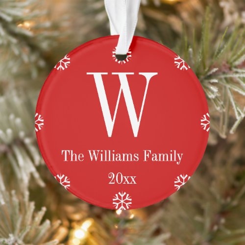 Custom Monogram Year Family Name Merry Christmas Ornament