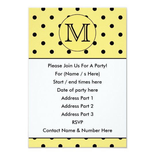 Custom Monogram Yellow and Black Polka Dot Pattern Card