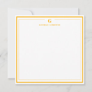 Custom Monogram Yellow Border Stationery Note Card