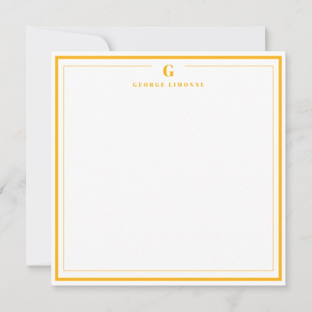 Custom Monogram Yellow Border Stationery Note Card (Front)