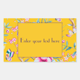 Custom Monogram Yellow Floral Design  Rectangular Sticker