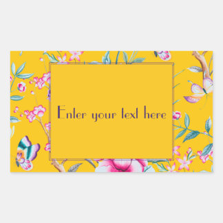 Custom Monogram Yellow Floral Design  Rectangular Sticker