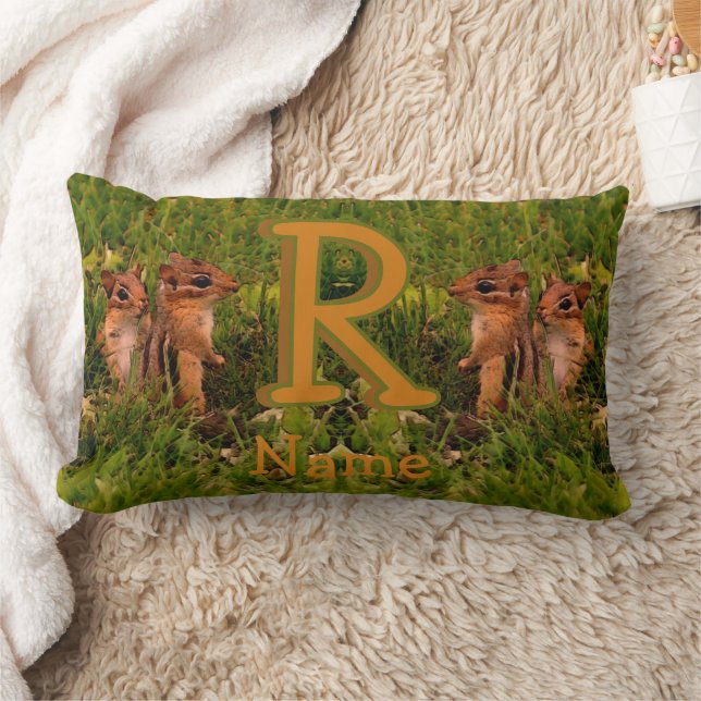 Custom Monogram Your Initial Name Chipmunks Lumbar Pillow (Blanket)