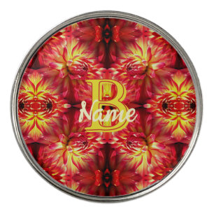 Custom Monogram Your Initial Name Dahlia Flower Golf Ball Marker