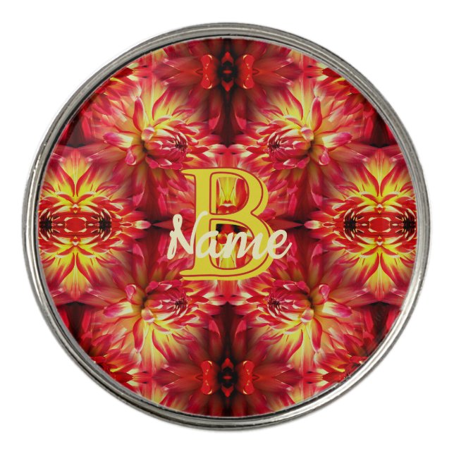 Custom Monogram Your Initial Name Dahlia Flower Golf Ball Marker (Front)