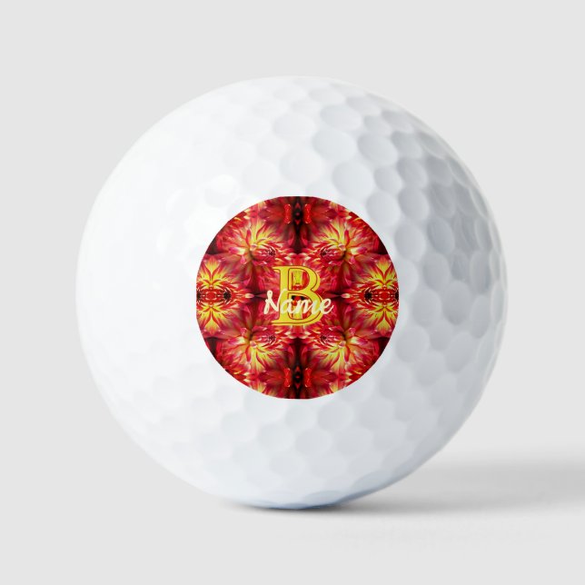 Custom Monogram Your Initial Name Dahlia Flower Golf Balls (Front)