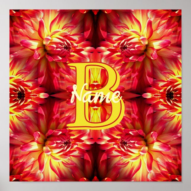 Custom Monogram Your Initial Name Dahlia Flower Poster (Front)
