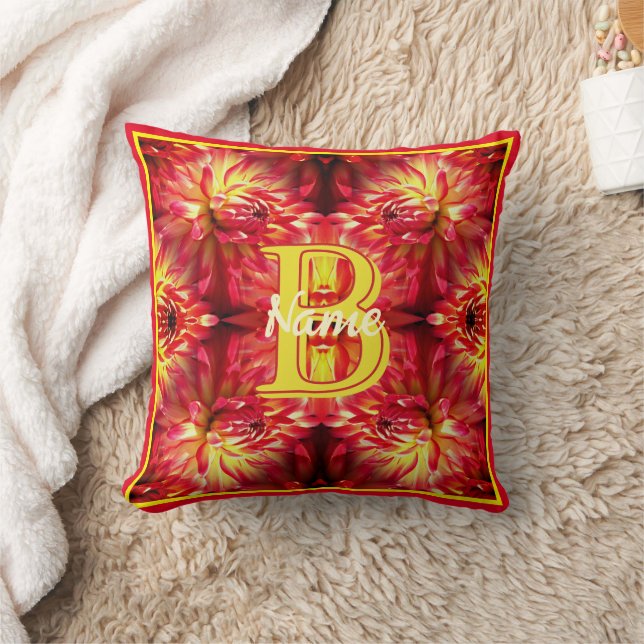 Custom Monogram Your Initial Name Dahlia Flower Throw Pillow (Blanket)