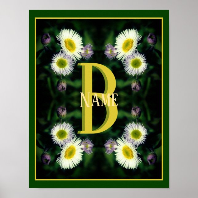 Custom Monogram Your Initial Name Daisy Art Poster (Front)