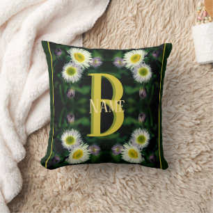 Custom Monogram Your Initial Name Daisy Art Throw Pillow