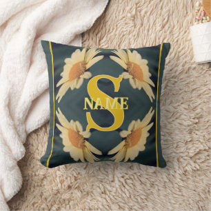 Custom Monogram Your Initial Name Daisy Art Throw Pillow