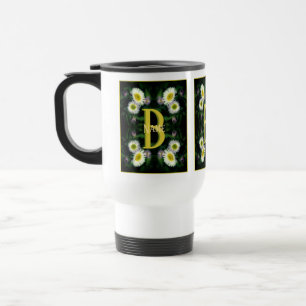 Custom Monogram Your Initial Name Daisy Art Travel Mug