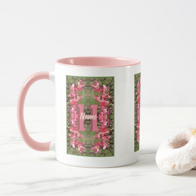 Custom Monogram Your Initial Name Dogwood Art Mug (With Donut)