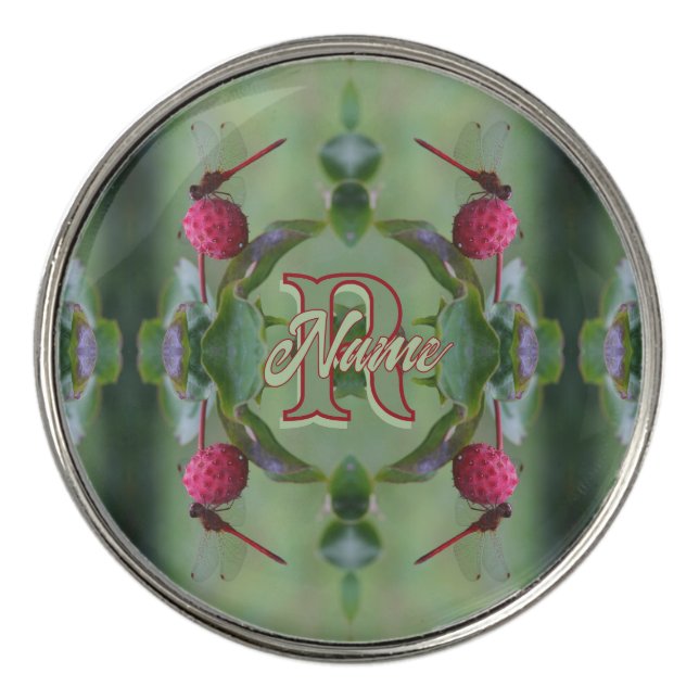 Custom Monogram Your Initial Name Dragonfly Art Golf Ball Marker (Front)