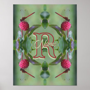 Custom Monogram Your Initial Name Dragonfly Art Poster