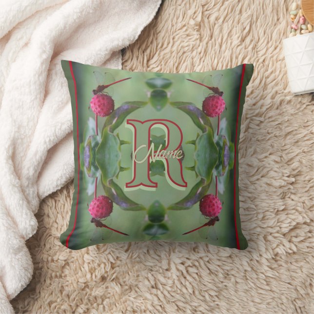 Custom Monogram Your Initial Name Dragonfly Art Throw Pillow (Blanket)