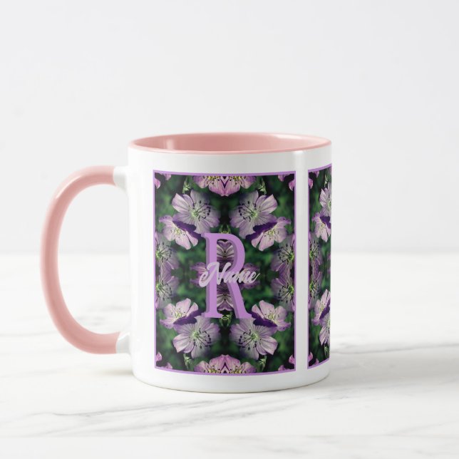 Custom Monogram Your Initial Name Geranium Art Mug (Left)