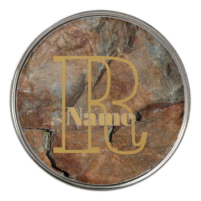 Custom Monogram Your Initial Name Granite Rock Golf Ball Marker (Front)