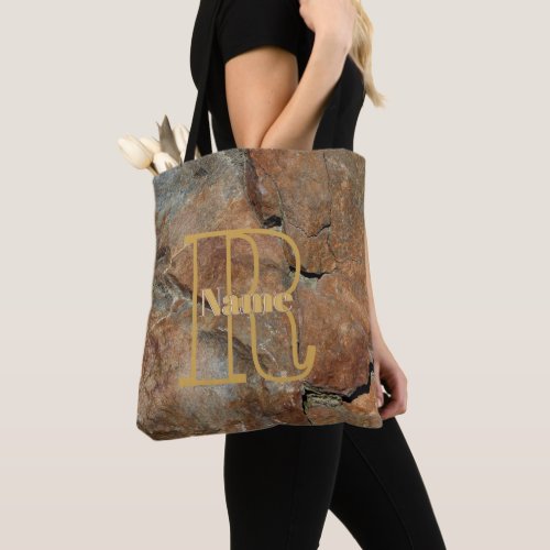 Custom Monogram Your Initial Name Granite Rock Tote Bag