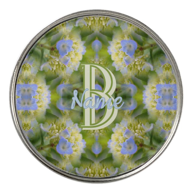 Custom Monogram Your Initial Name Hydrangea Flower Golf Ball Marker (Front)