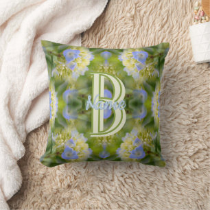 Custom Monogram Your Initial Name Hydrangea Flower Throw Pillow