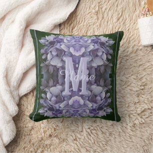 Custom Monogram Your Initial Name Hydrangea Flower Throw Pillow