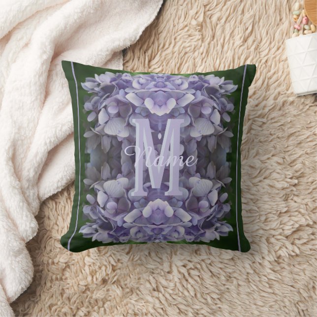 Custom Monogram Your Initial Name Hydrangea Flower Throw Pillow (Blanket)