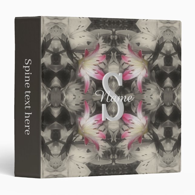 Custom Monogram Your Initial Name Lilies Art 3 Ring Binder (Front/Spine)