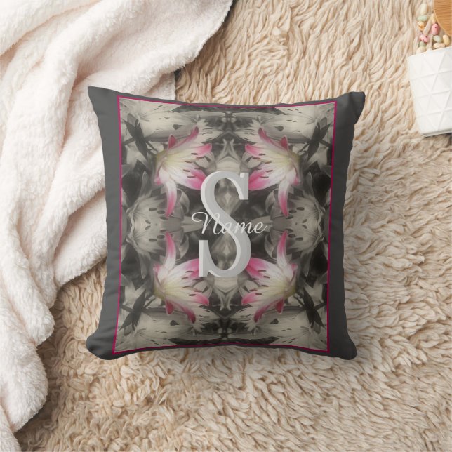Custom Monogram Your Initial Name Lilies Throw Pillow (Blanket)