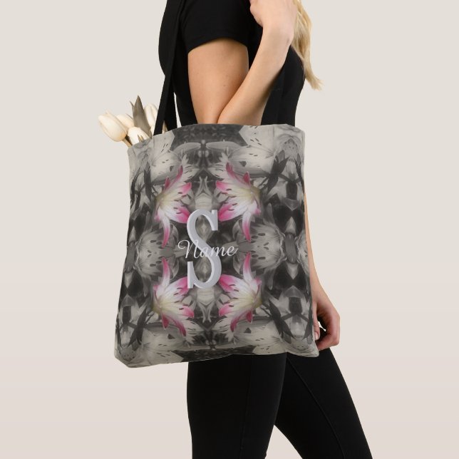 Custom Monogram Your Initial Name Lilies Tote Bag (Close Up)