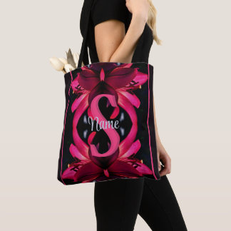 Custom Monogram Your Initial Name Lily Floral Art Tote Bag