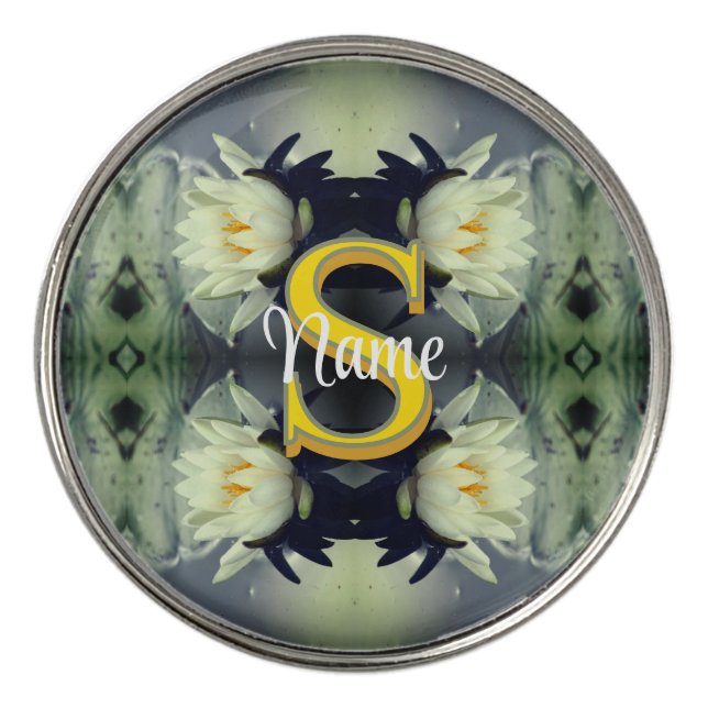 Custom Monogram Your Initial Name Lotus Flower  Golf Ball Marker (Front)