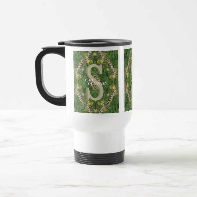 Custom Monogram Your Initial Name Nature Travel Mug (Left)