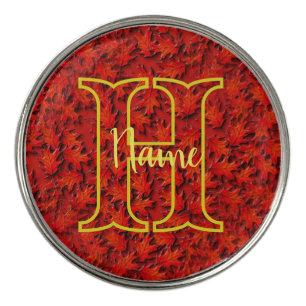 Custom Monogram Your Initial Name Oak Leaves Golf Ball Marker