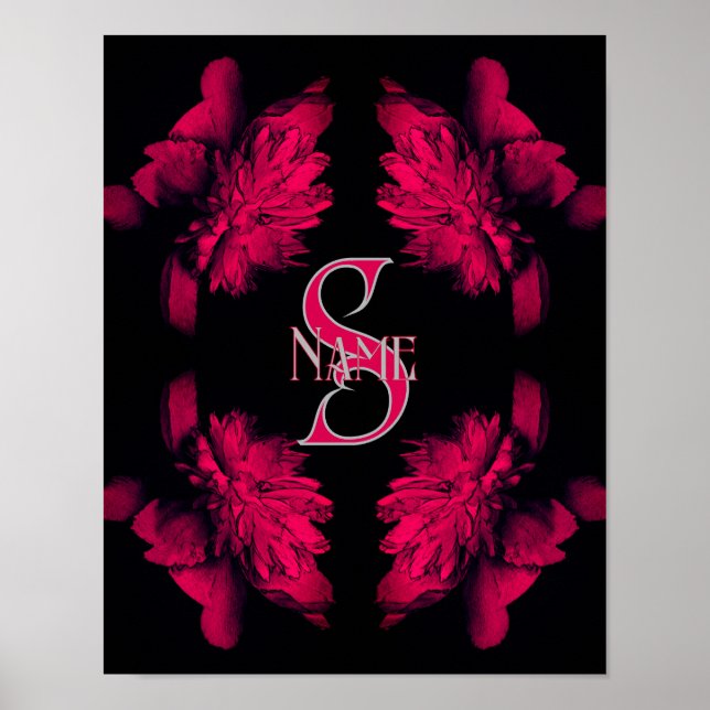 Custom Monogram Your Initial Name Peony Floral Art Poster (Front)
